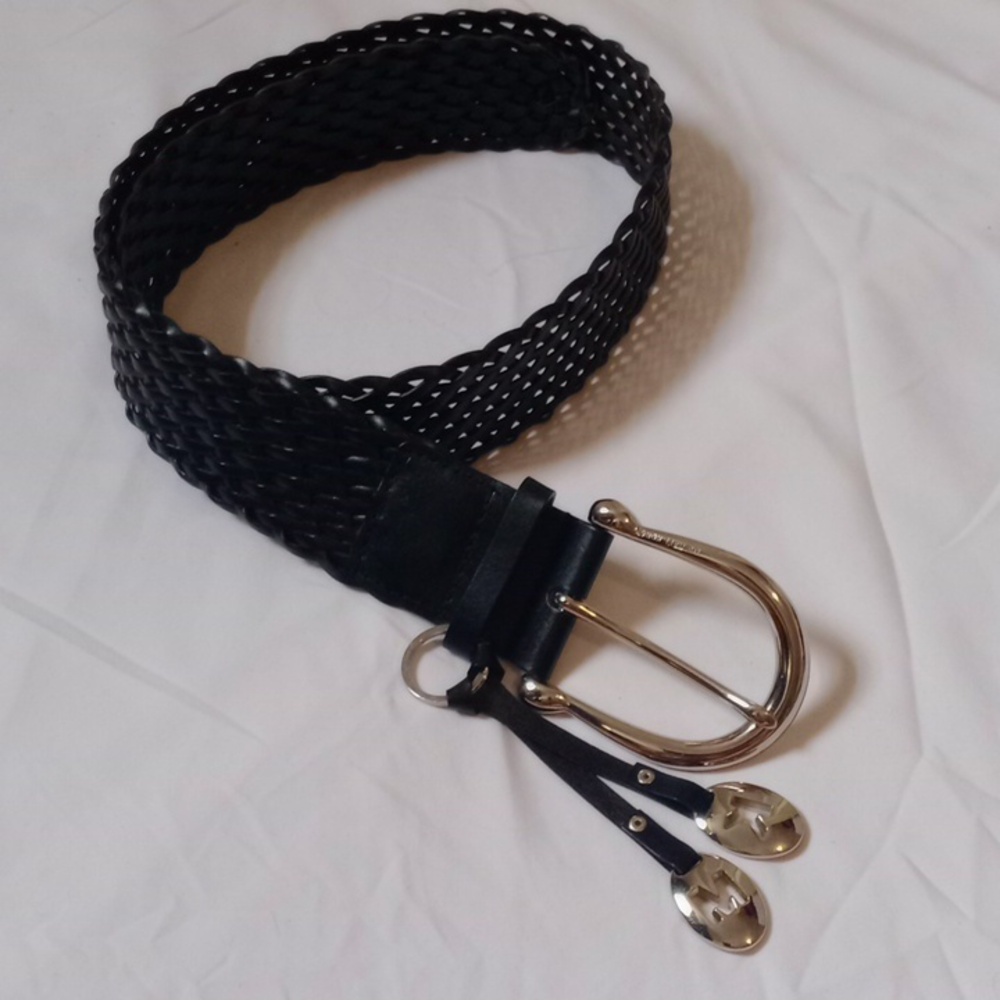 Michael Kors Black Woven Belt with Silver Accents, Medium